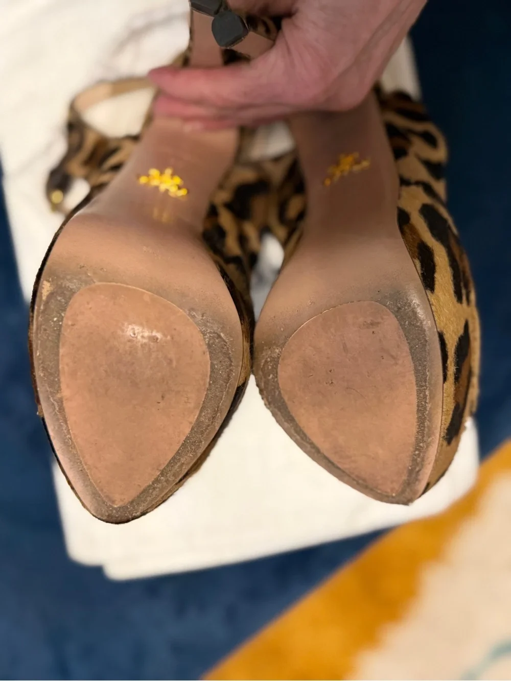 Prada Leopard Print Platform Slingback Heels - Tan & Black